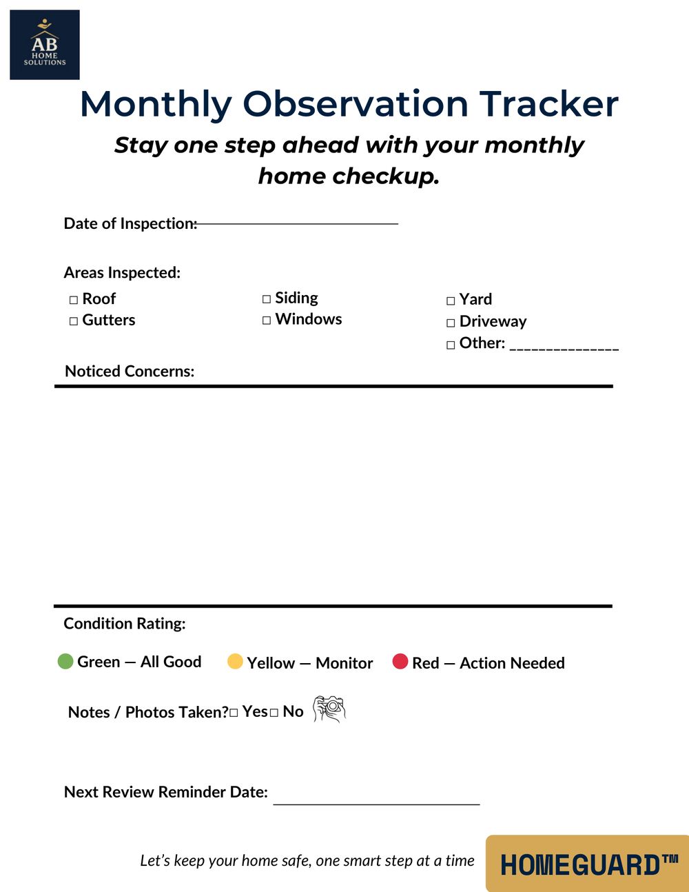 Printable monthly observation tracker