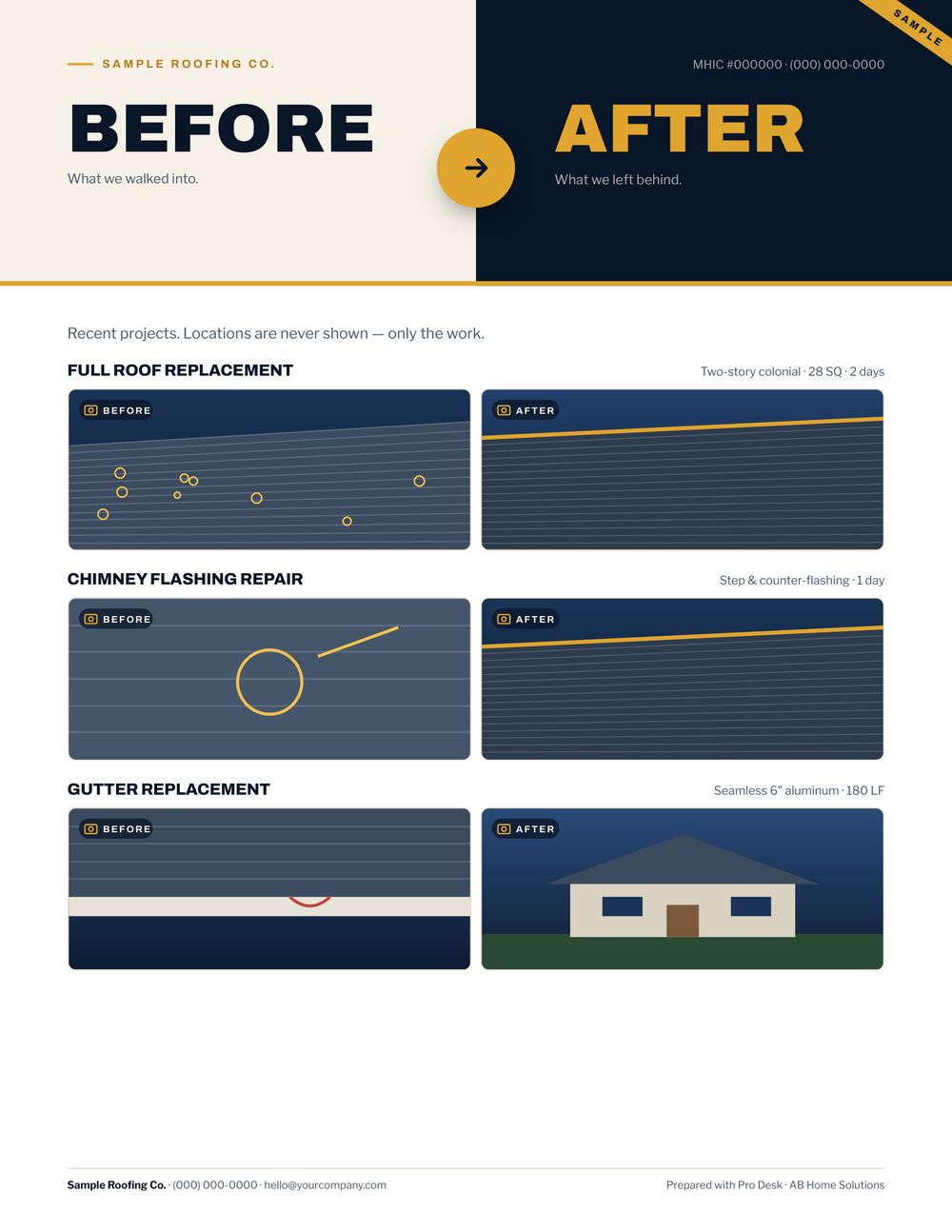 Before & After Portfolio sample — first page