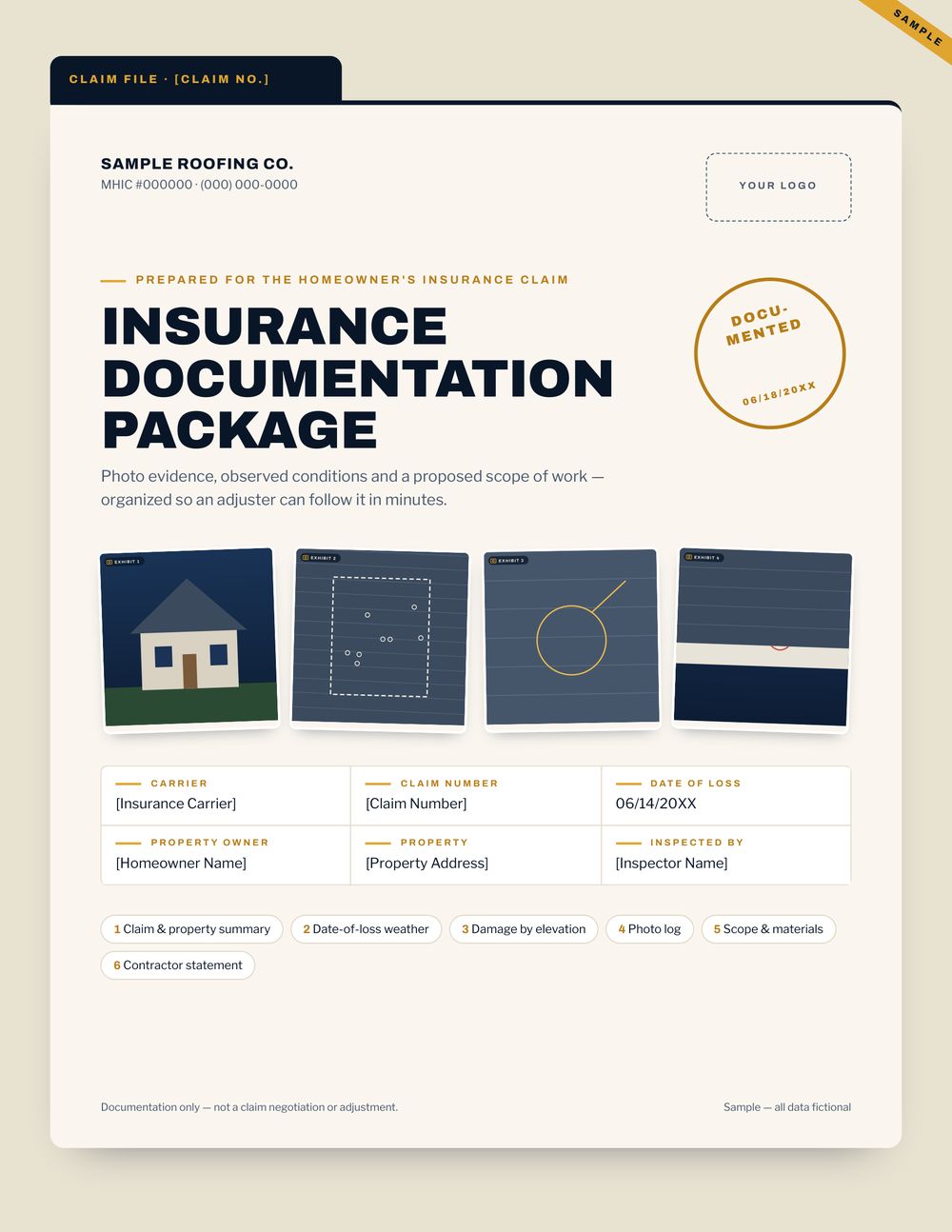 Insurance Documentation Package sample — first page